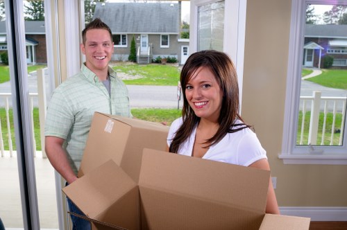 Packed business contents ready for a commercial move in London