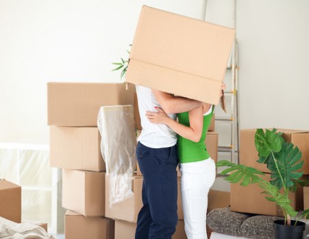 Business move materials and furniture arranged for office removals