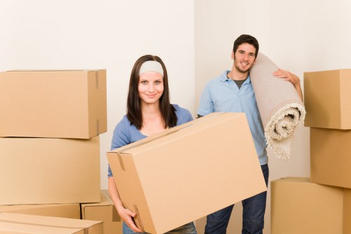 Packed furniture and boxes loaded into a removal truck for transport
