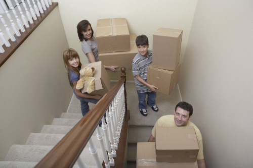Securely arranged furniture and parcels inside a moving van